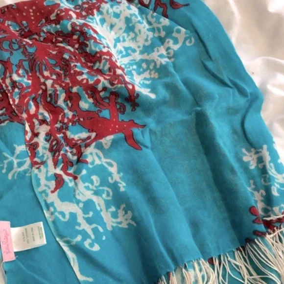 Lilly Pulitzer / Scarf / Coral Blue and Red Orange Scarf - Picture 5 of 8